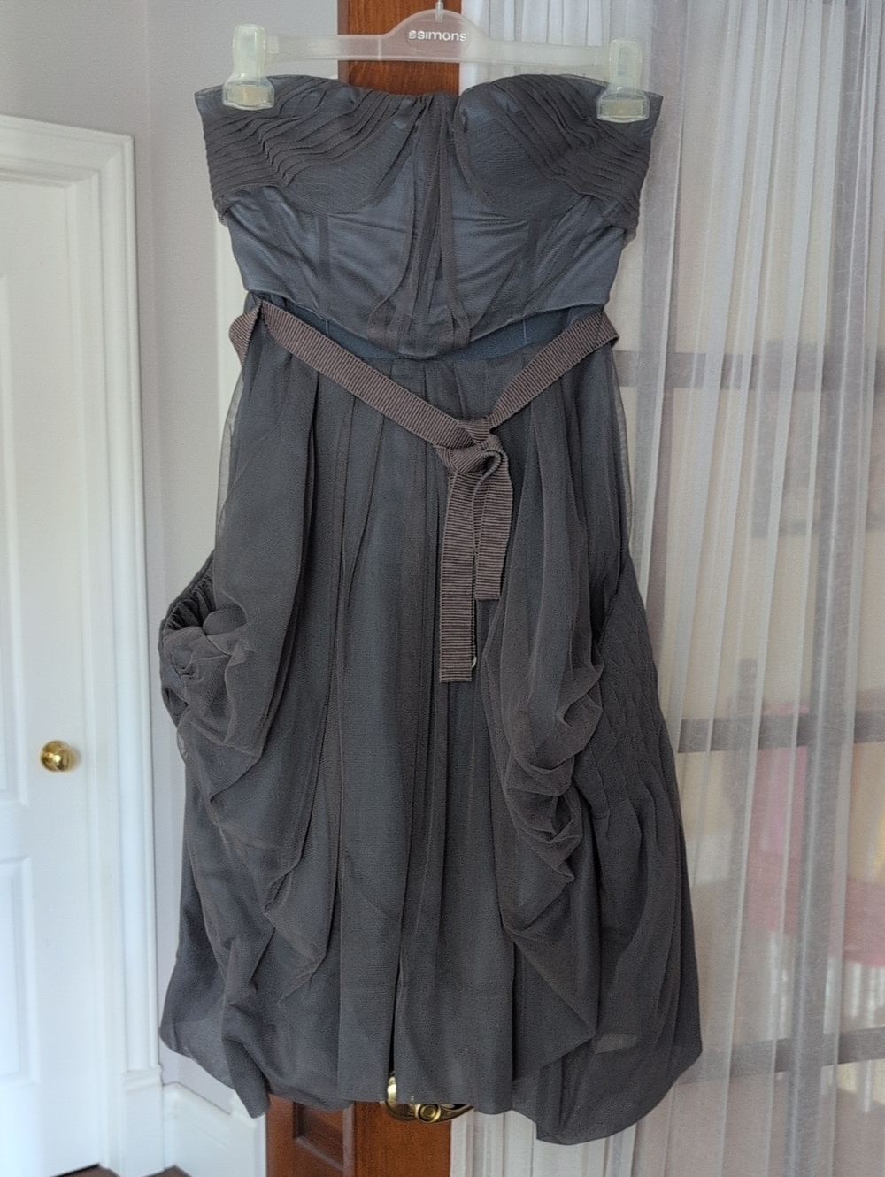 BCBGMaxAzria Strapless Blue Gray Draped Cocktail Dress